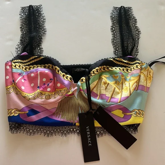 VERSACE TWILL Fan Printed Lace Bra sz IT 36/ US 0